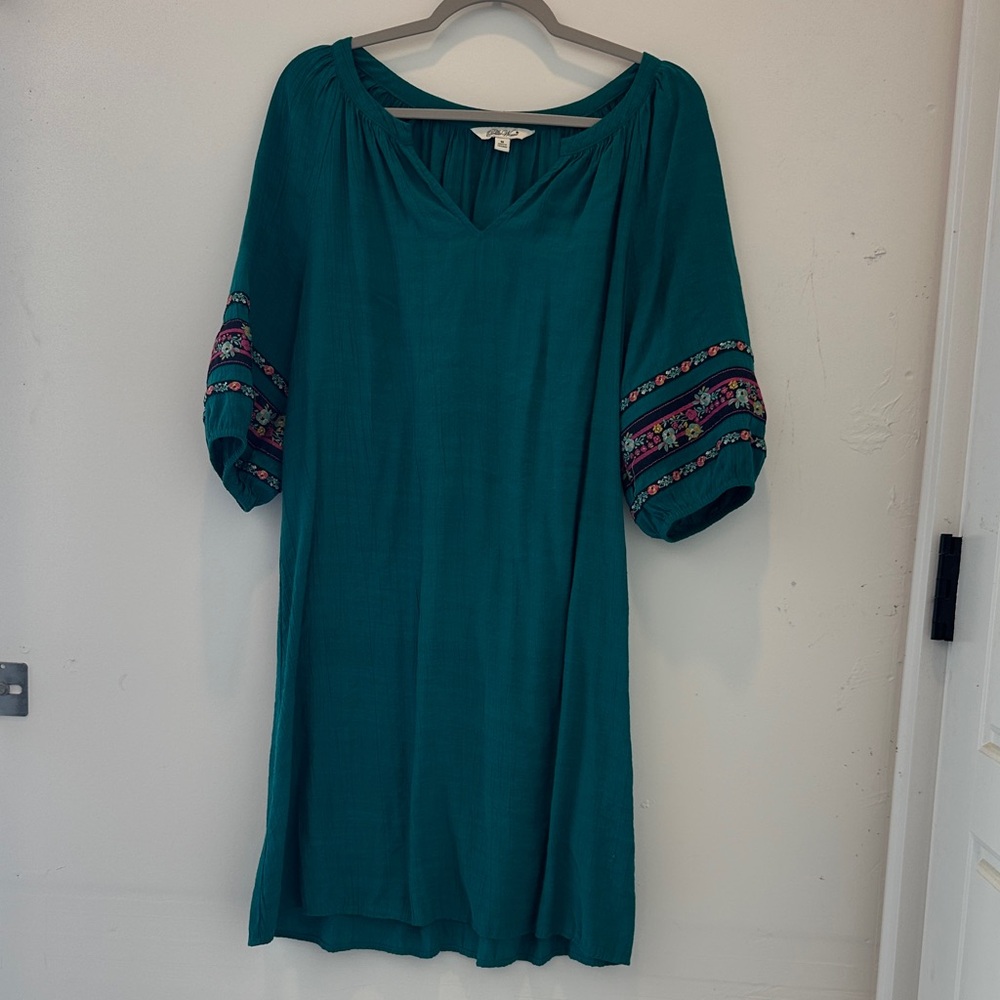 The Pioneer Woman Teal Tunic with Embroidered Sleeves
